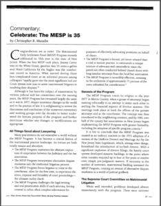 Christopher R Musulin Article Celebrate The MESP is 35 in NJ Family Lawyer VOl-35 No-1 September 2014-10-22-14