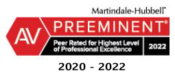 Martindale-Hubbell | AV Preeminent | Peer Rated for Highest Level of Professional Excellence 2022 | 2020-2022