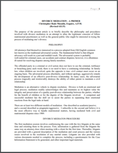 DIVORCE MEDIATION A PRIMER